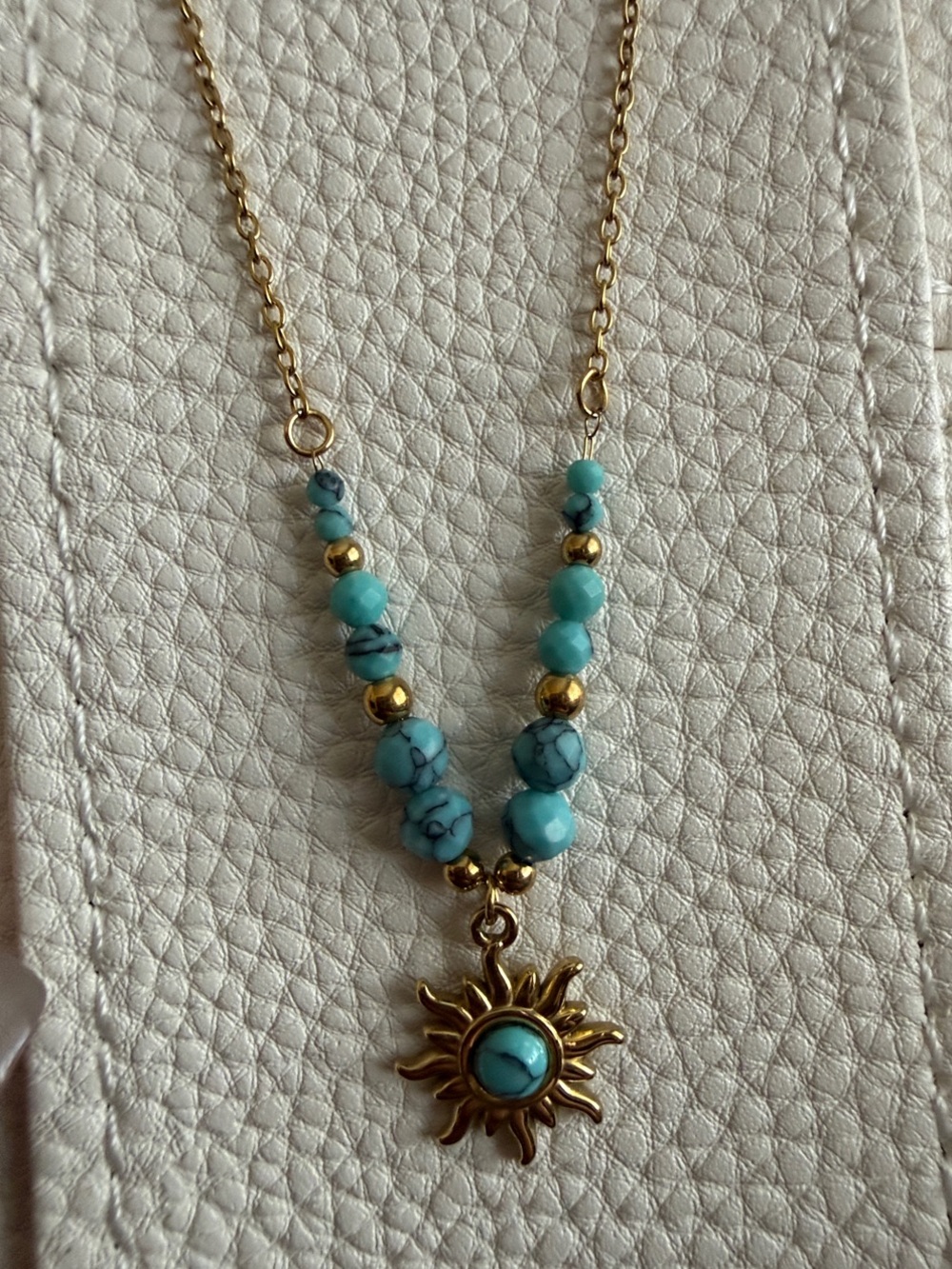 Ramla Gold Sun Pendant Necklace with Turquoise Beads *NEW